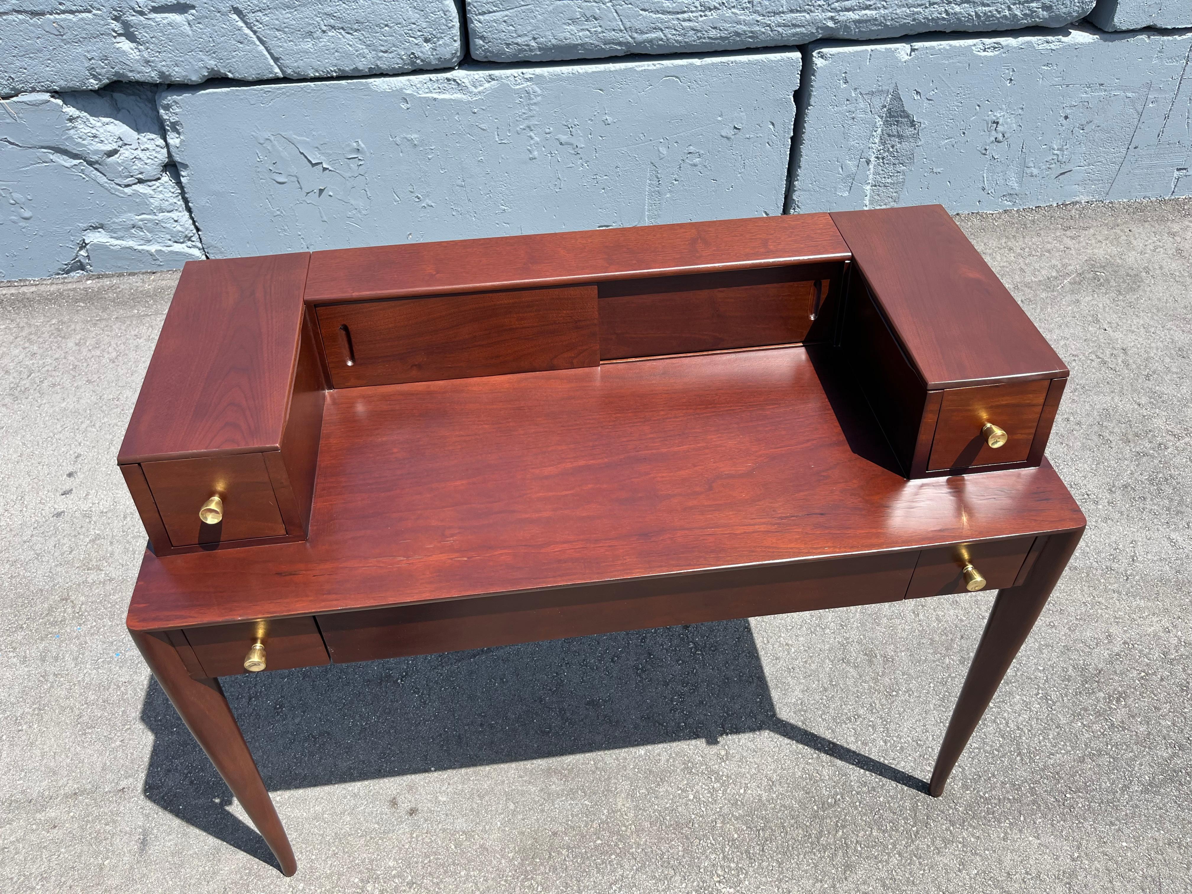 Brass Walnut Desk by T.H.Robsjohn-Gibbings for Widdicomb For Sale