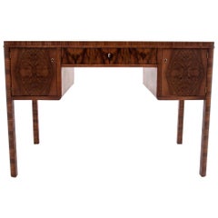Walnut Desk in Art Deco Style, Poland, 1950s