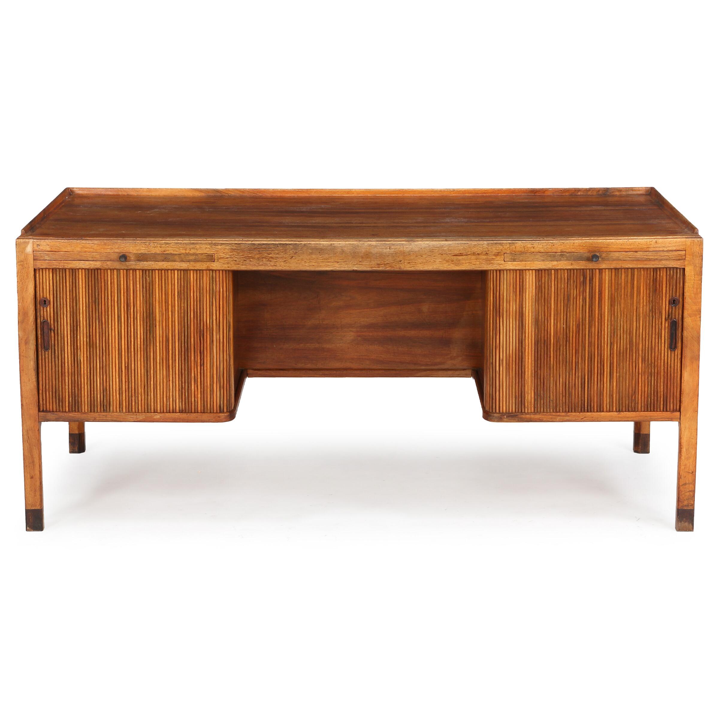 Group of furniture made to order in 1947 by Ove Lander, Bredgade, Palae, Copenhagen Denmark and a third piece made in 1957 to match the originals pieces. For the avoidance of doubt, this listing is for one desk and sideboards with two shelving