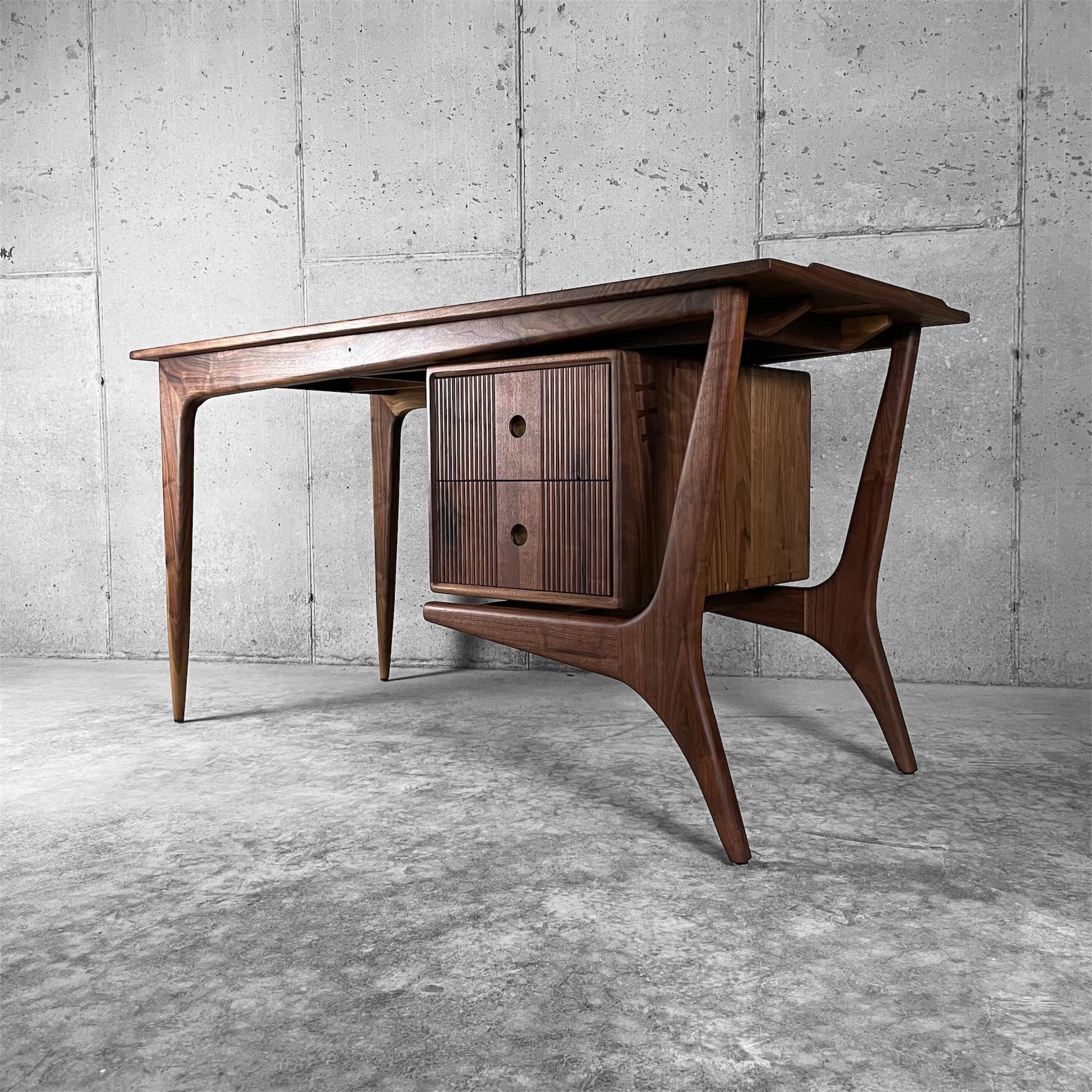  Desk No.1 is a highly detailed and functional writing desk featuring traditional joinery that has been lost in today’s fast built, throw away furniture. Although there have been multiple made, no two are the same and are unique in their own way.