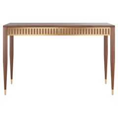 Walnut desk with two drawers with brass fronts in mid century modern style