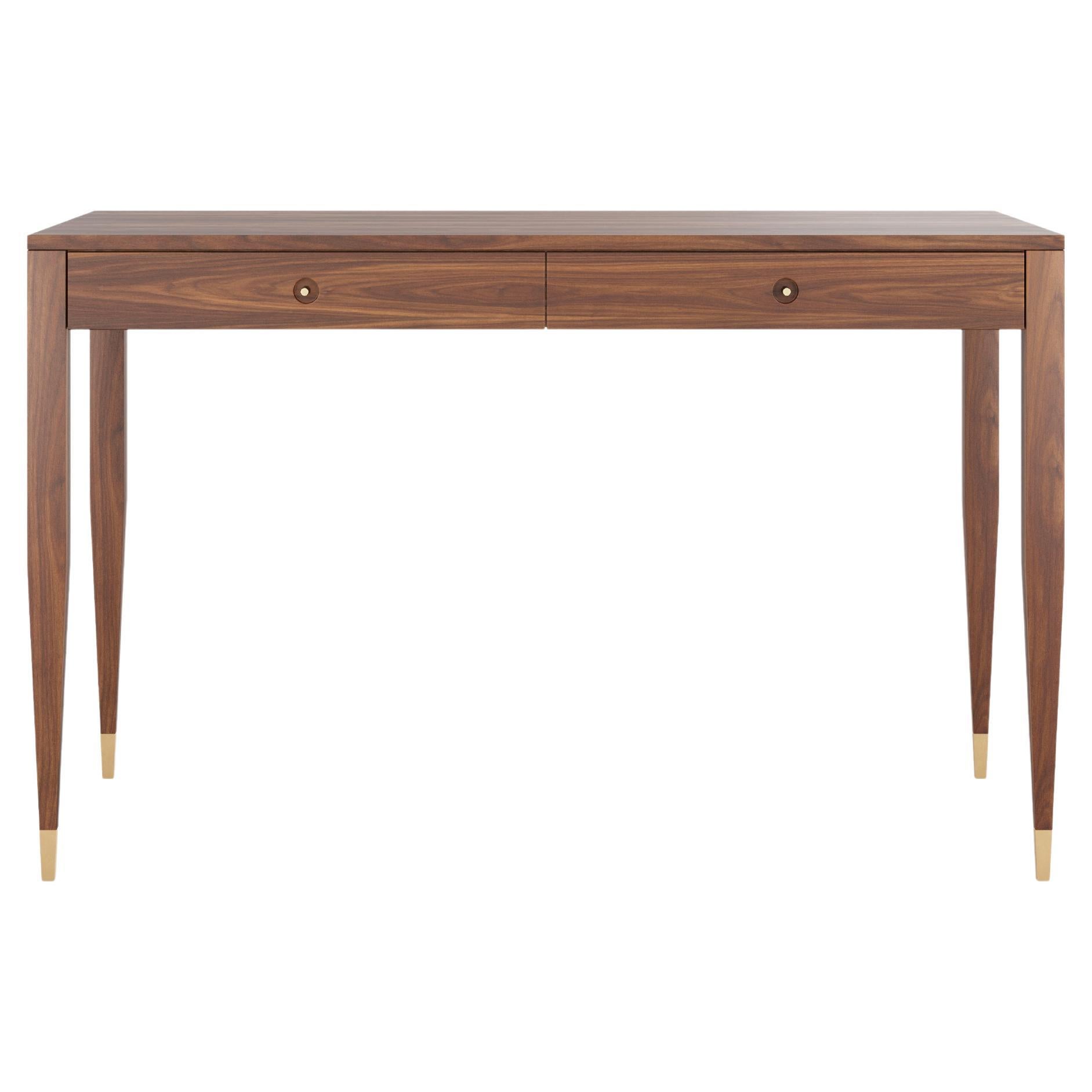 Walnut desk with two solid walnut drawers in mid-century modern style