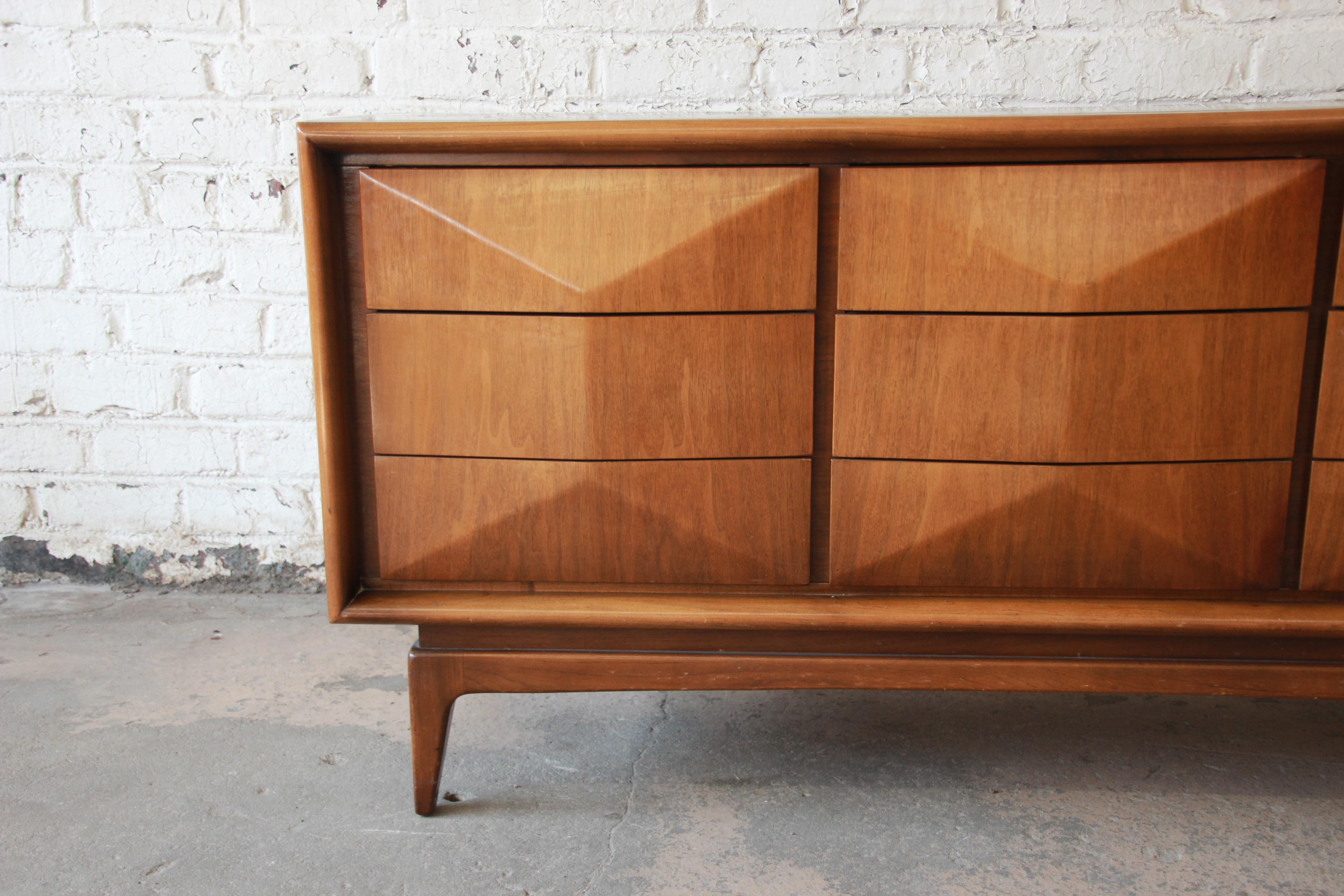 Walnut Diamond Front Dresser or Credenza by United In Good Condition In South Bend, IN