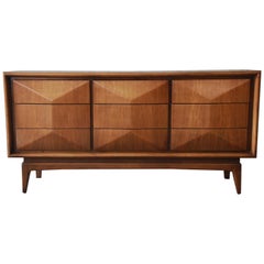 Walnut Diamond Front Dresser or Credenza by United