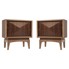 Walnut Diamond Front End Tables, 1950s