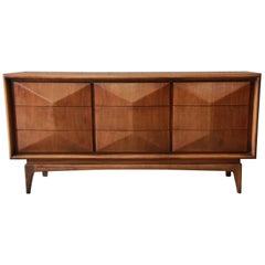 Walnut Diamond Front Long Dresser or Credenza by United