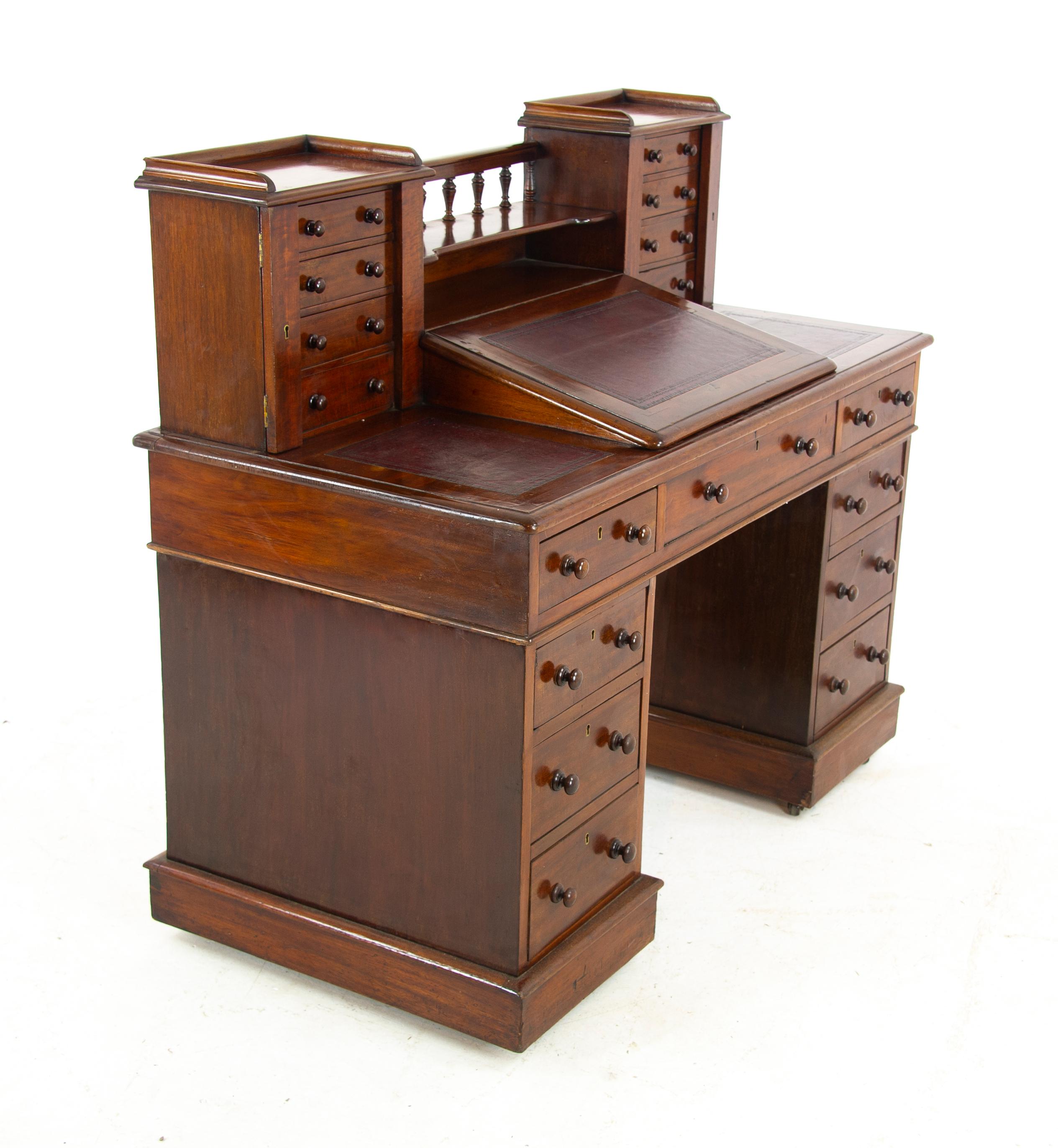 Hand-Crafted Walnut Dickens Desk, Double Pedestal Desk, Victorian Desk, Scotland 1880