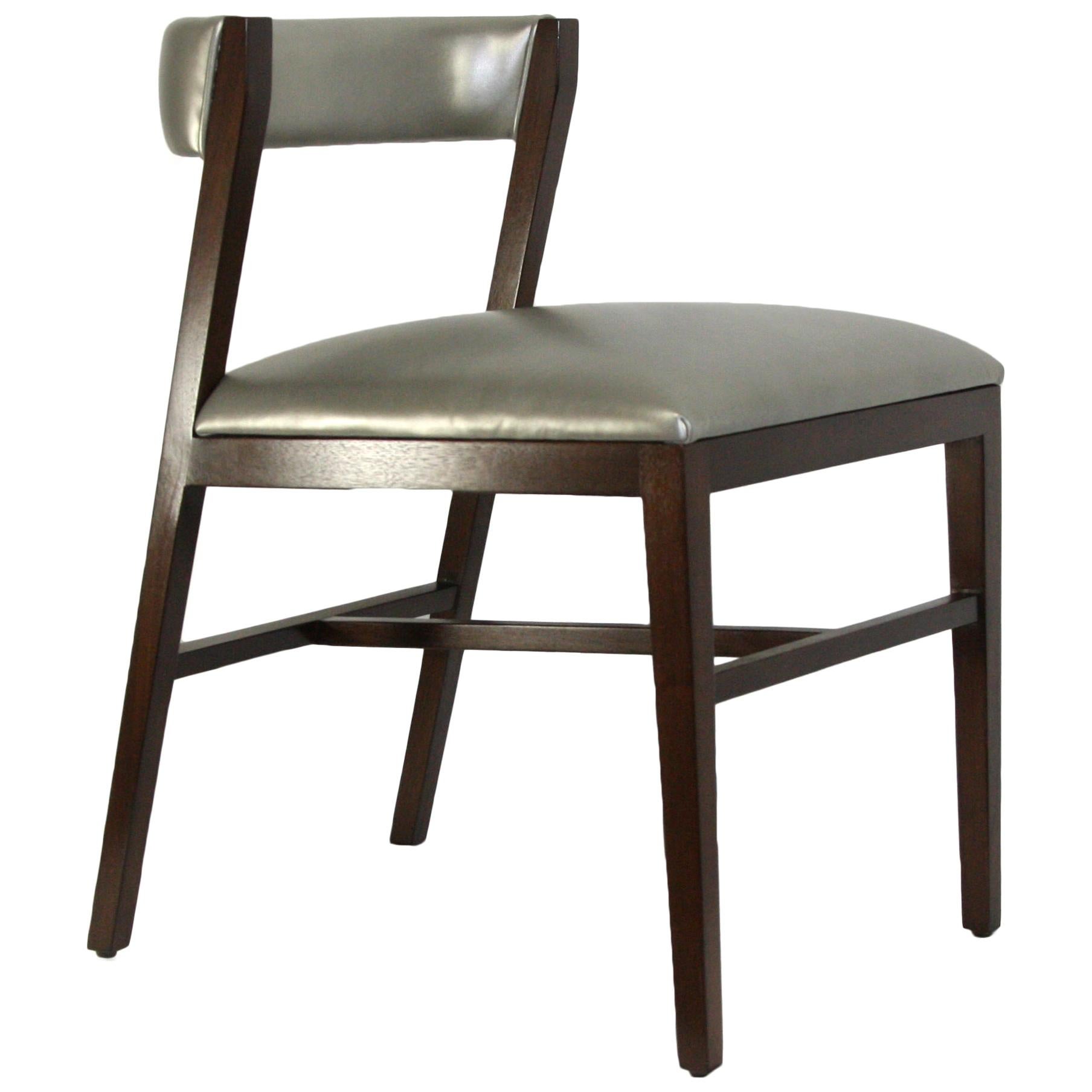 Mid CenturyWalnut Dining Chair with leather upholstery in Black orBrown Leather