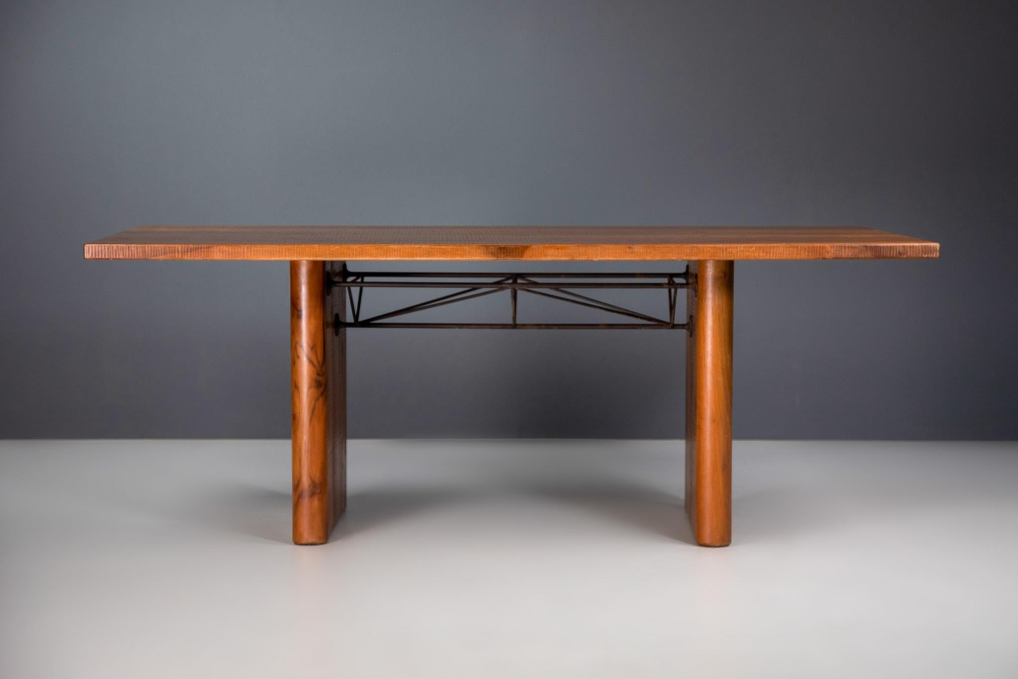 Italian Walnut Dining Room Table by Giuseppe Rivadossi for Officina Rivadossi, 1970s