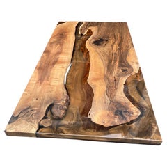 Walnut Dining Table - Kitchen Table - Brown Epoxy Wood Table