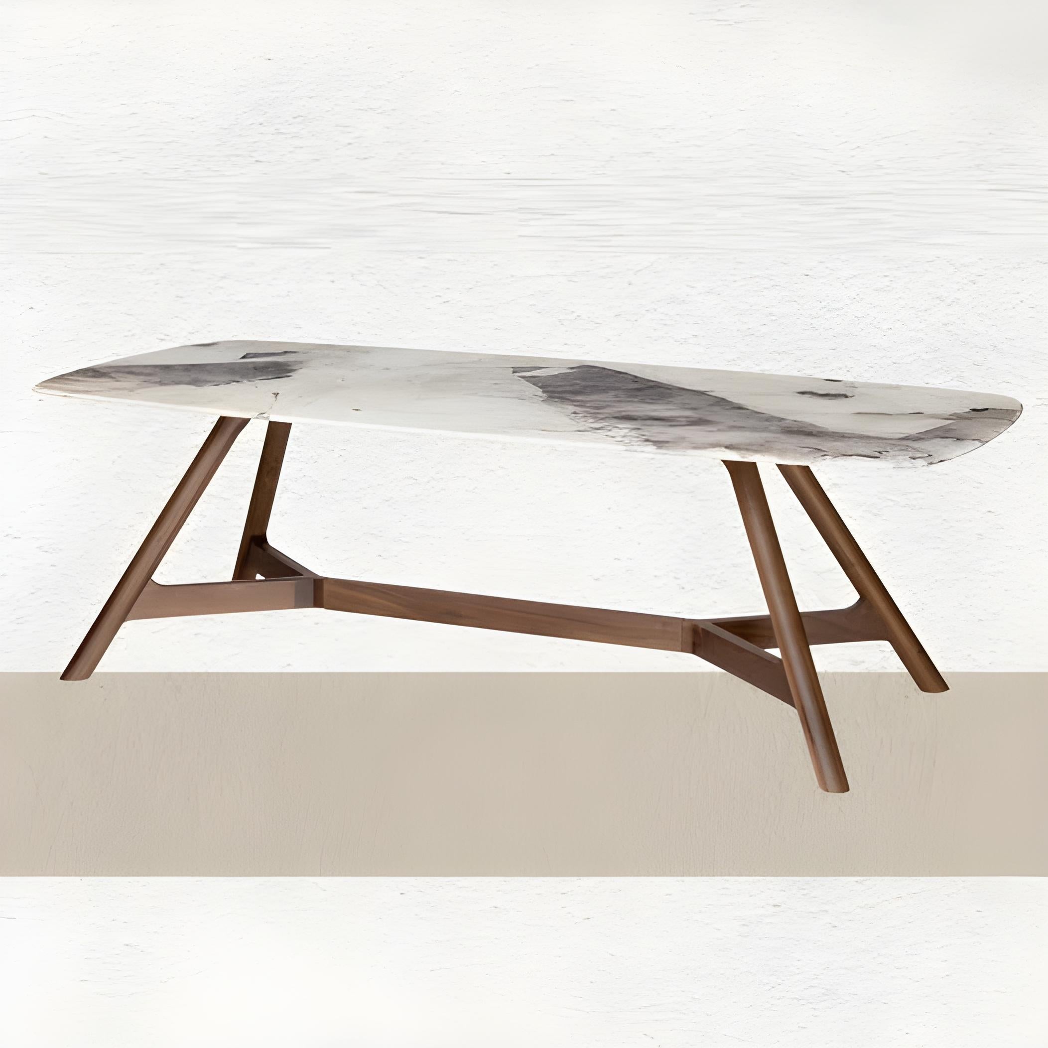 Walnut Dining Table Made to Order with Shaped Marble Top For Sale 1
