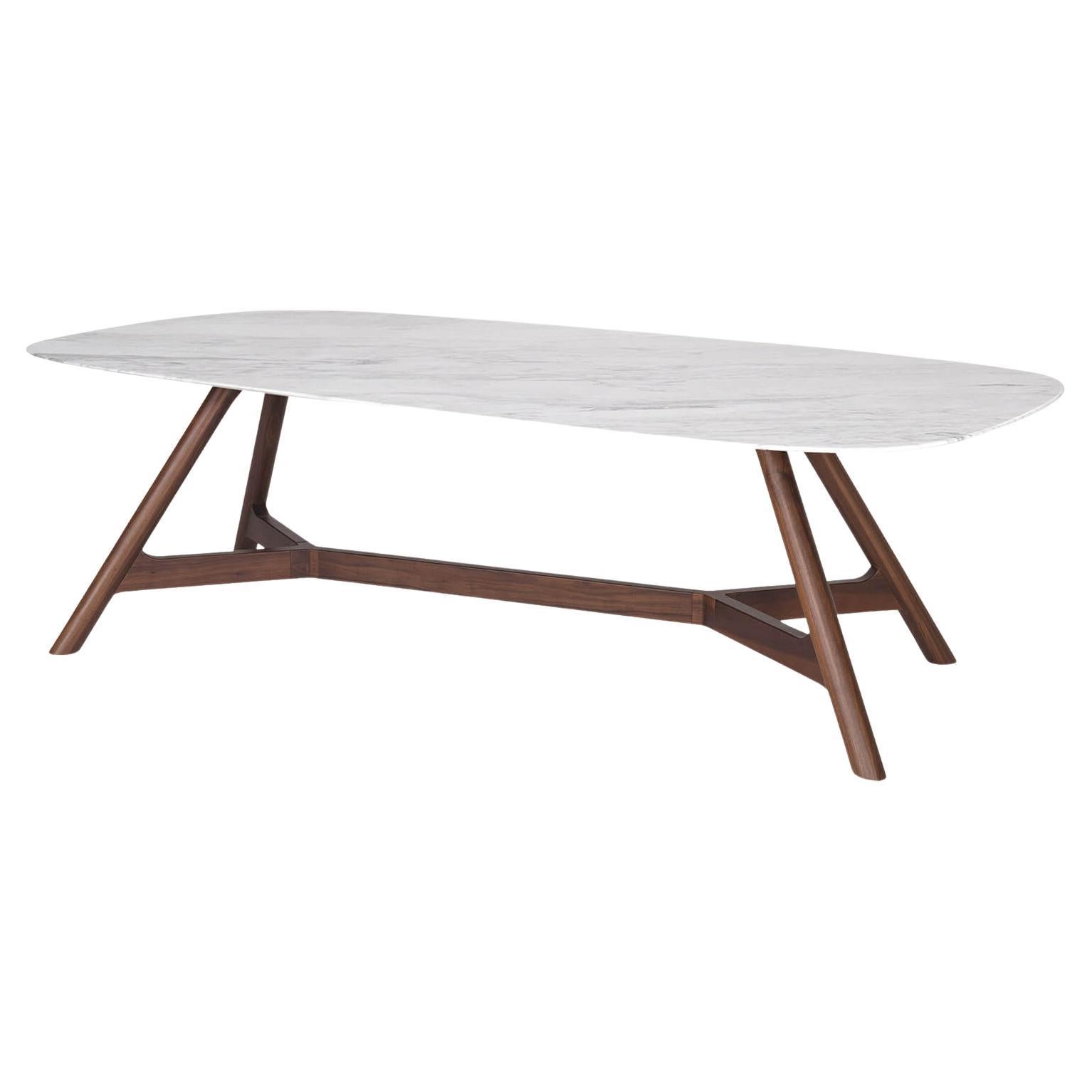 Walnut Dining Table Made to Order with Shaped Marble Top For Sale