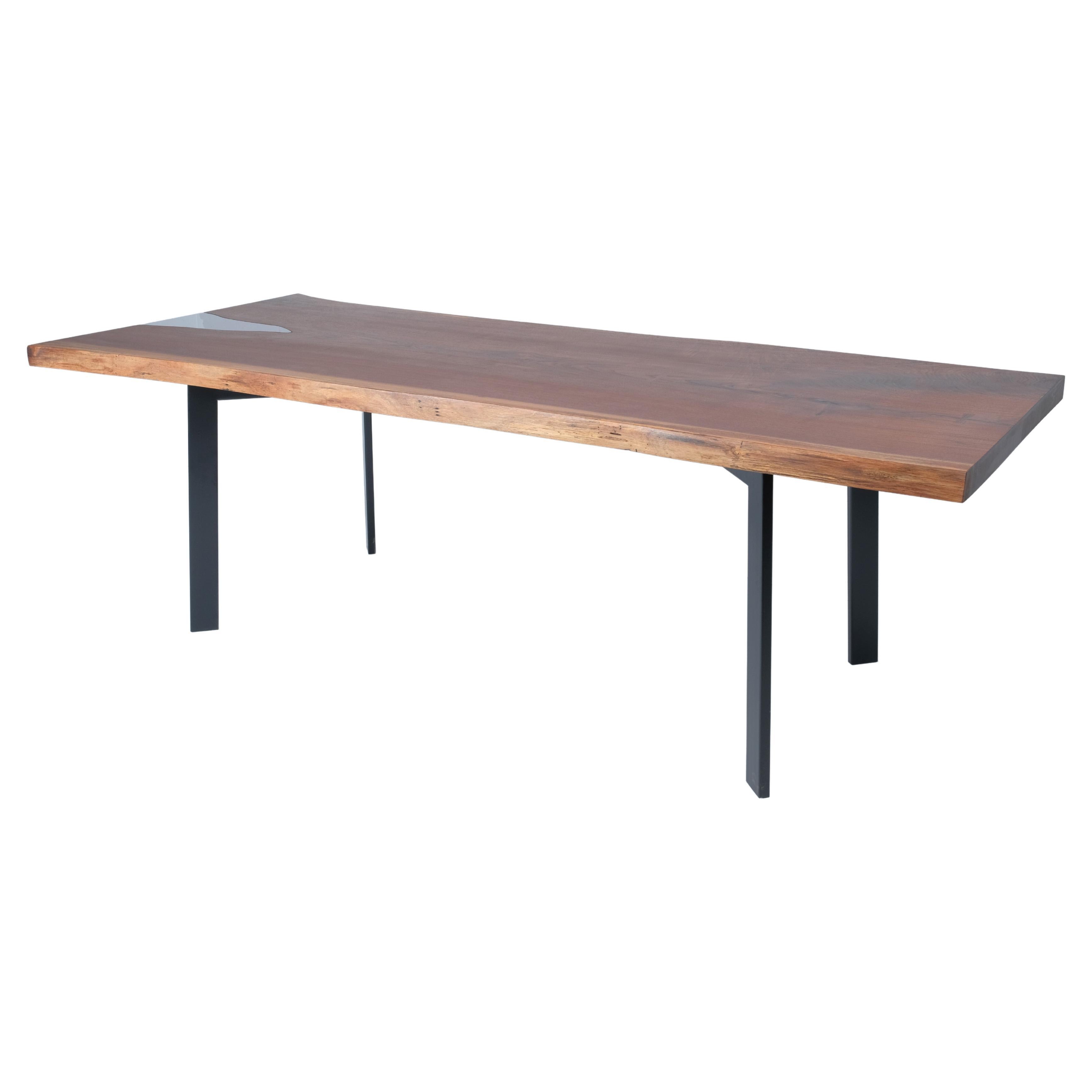 Walnut Live Edge Dining Table with Smoked Inset Glass For Sale