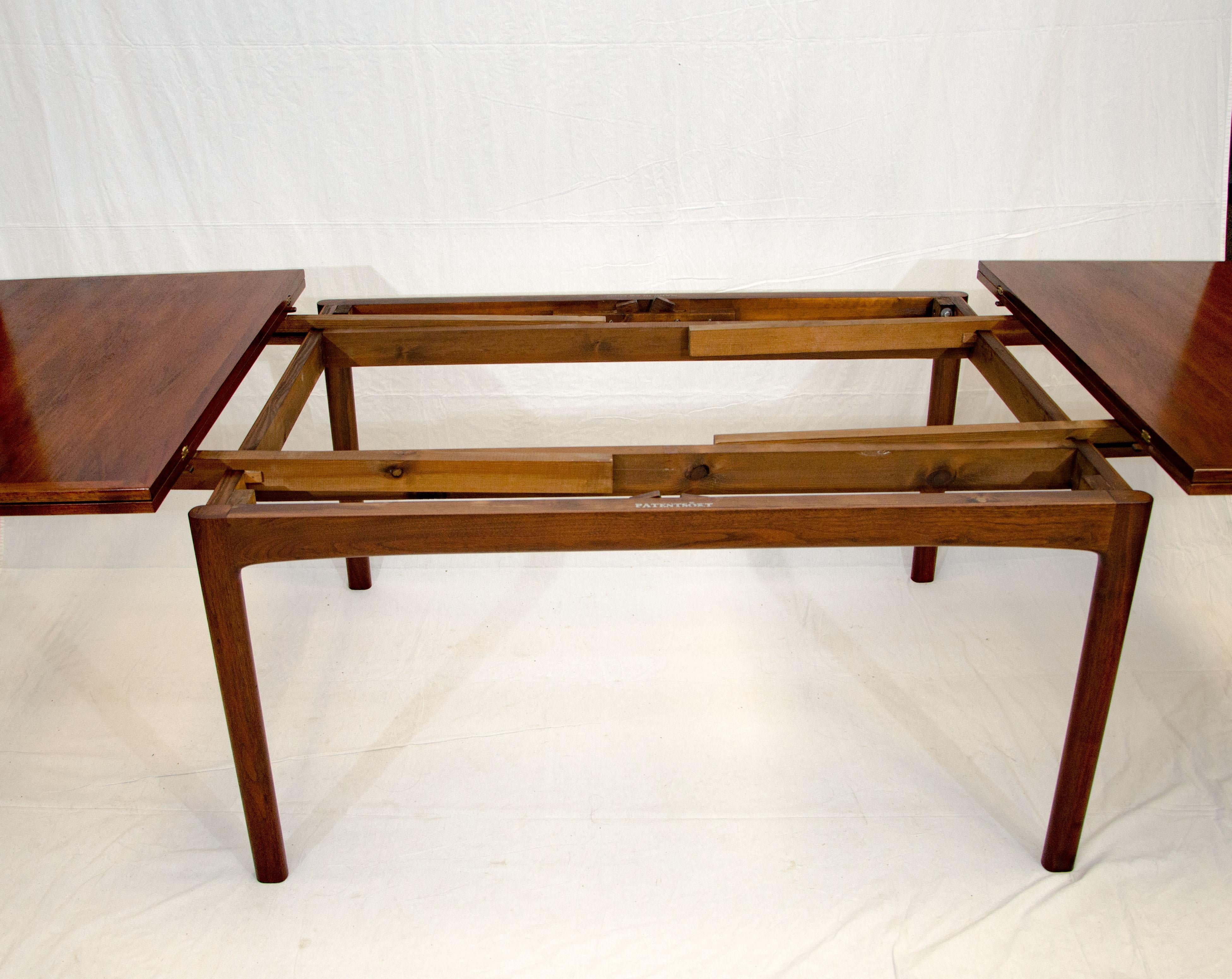 20th Century Walnut Dining Table, Two Flip Top Extensions, DUX of Sweden For Sale