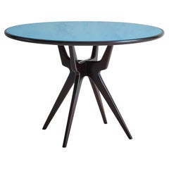 Used Walnut Dining Table with Blue Back Painted Glass Top, Italy 1960s