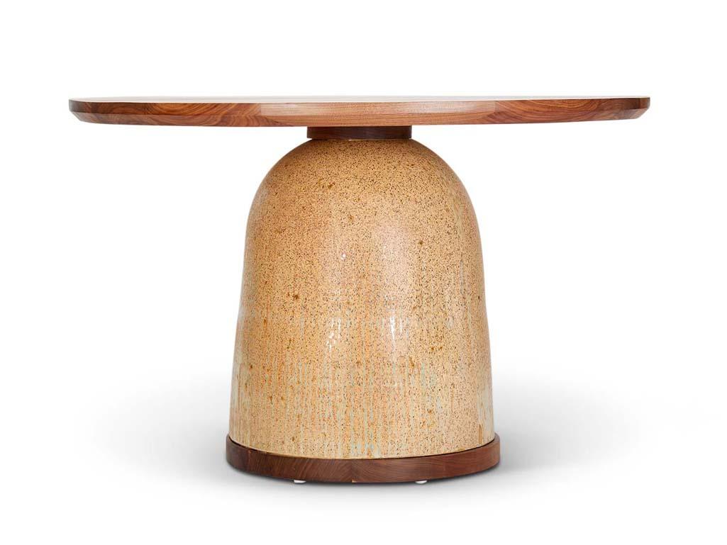 Walnut Dining Table with Ceramic Base by Natan Moss In New Condition For Sale In Los Angeles, CA