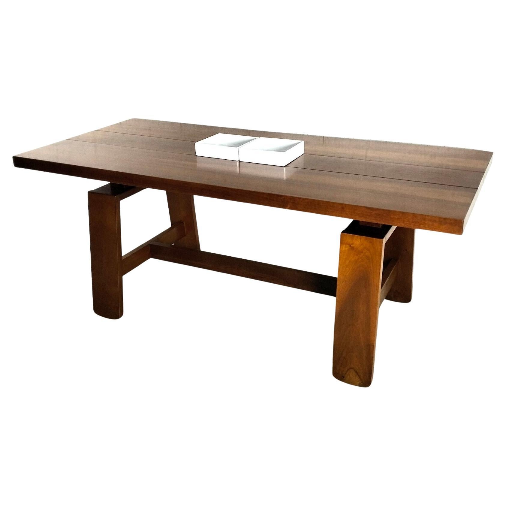 Walnut dining table with ceramic vases, 611 model by Silvio Coppola for Bernini