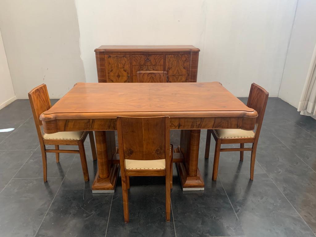 Tavolo da pranzo in noce con base in acciaio con piume di noce, anni '40 in vendita 2