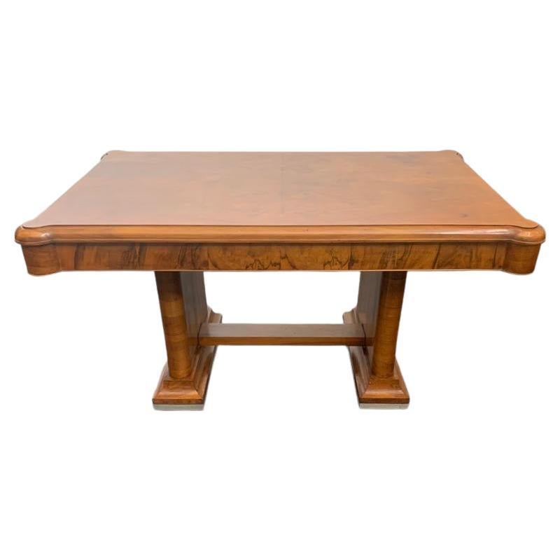 Walnut Dining Table with Walnut Feather Steel Base, 1940s For Sale