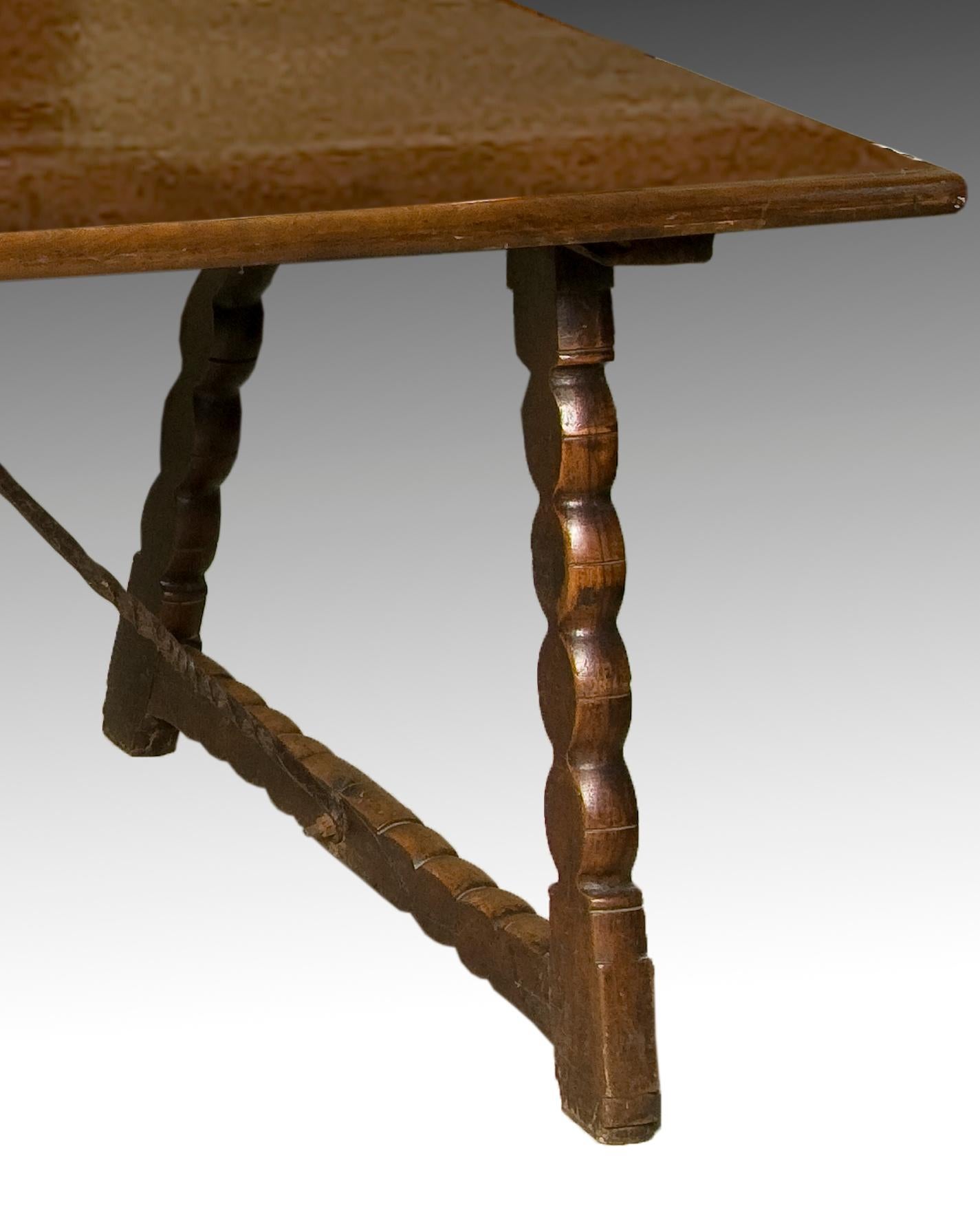 Spanish Walnut Dining Table with Wrought Iron Fasteners, 18th Century For Sale