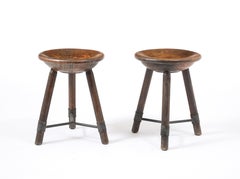 Walnut Dished Stools, France 1940's