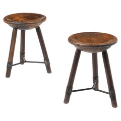 Walnut Dished Stools, France 1940's