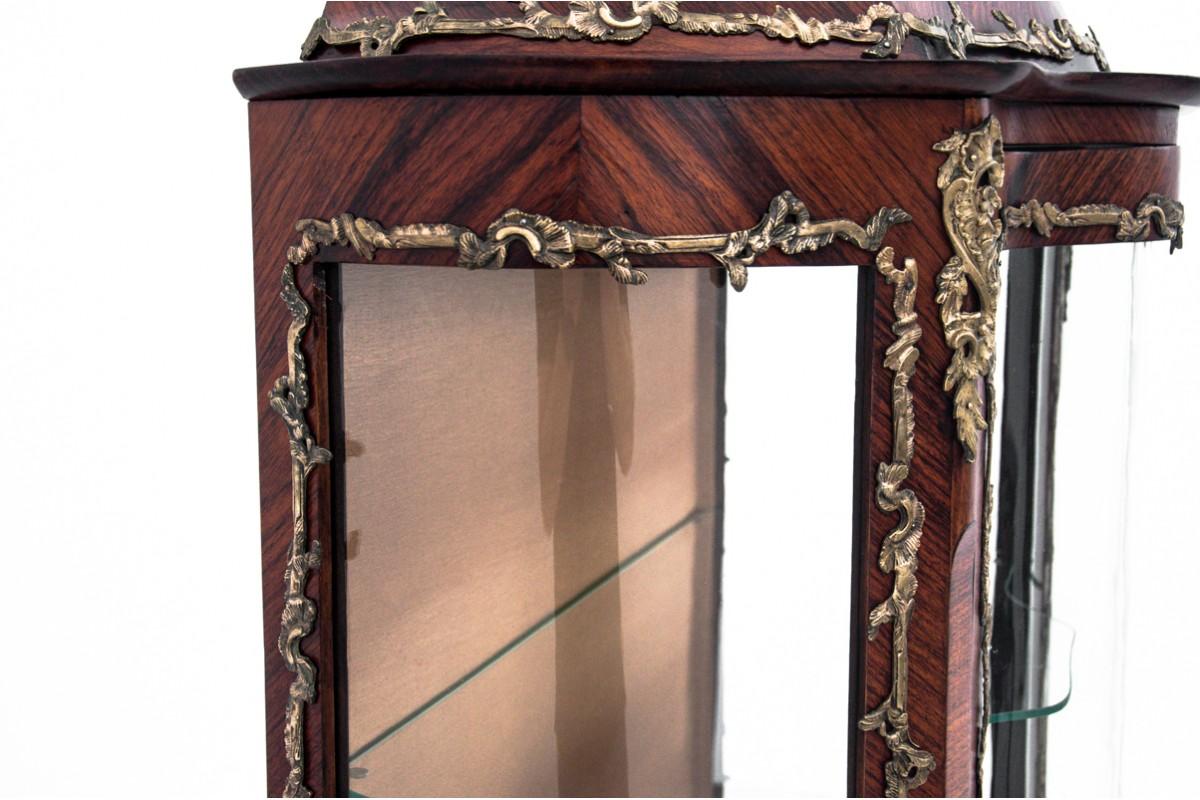 Glass Walnut Display Case with Intarsia, France, circa 1880