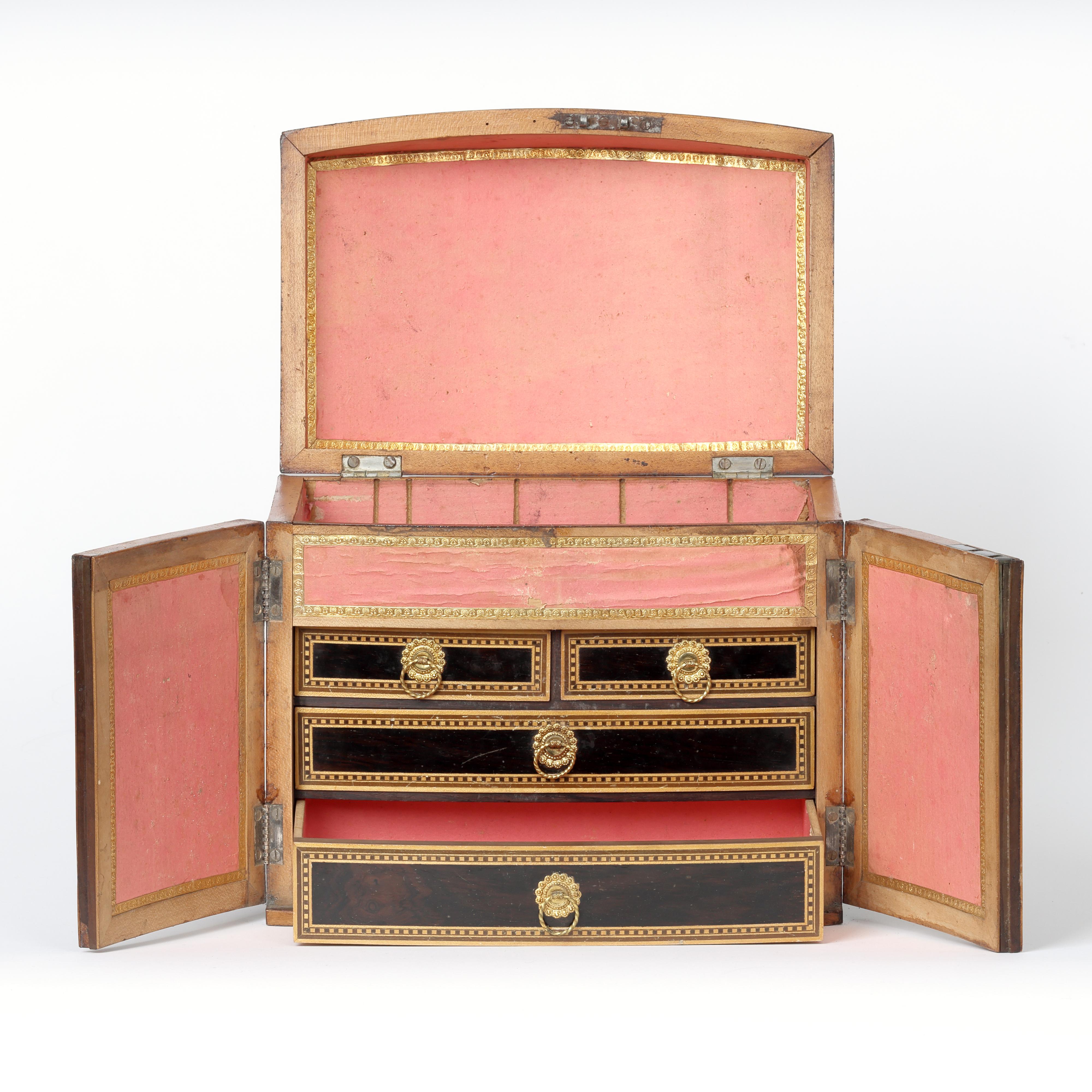 Georgian Walnut domed top Needlework/Jewellery Box For Sale