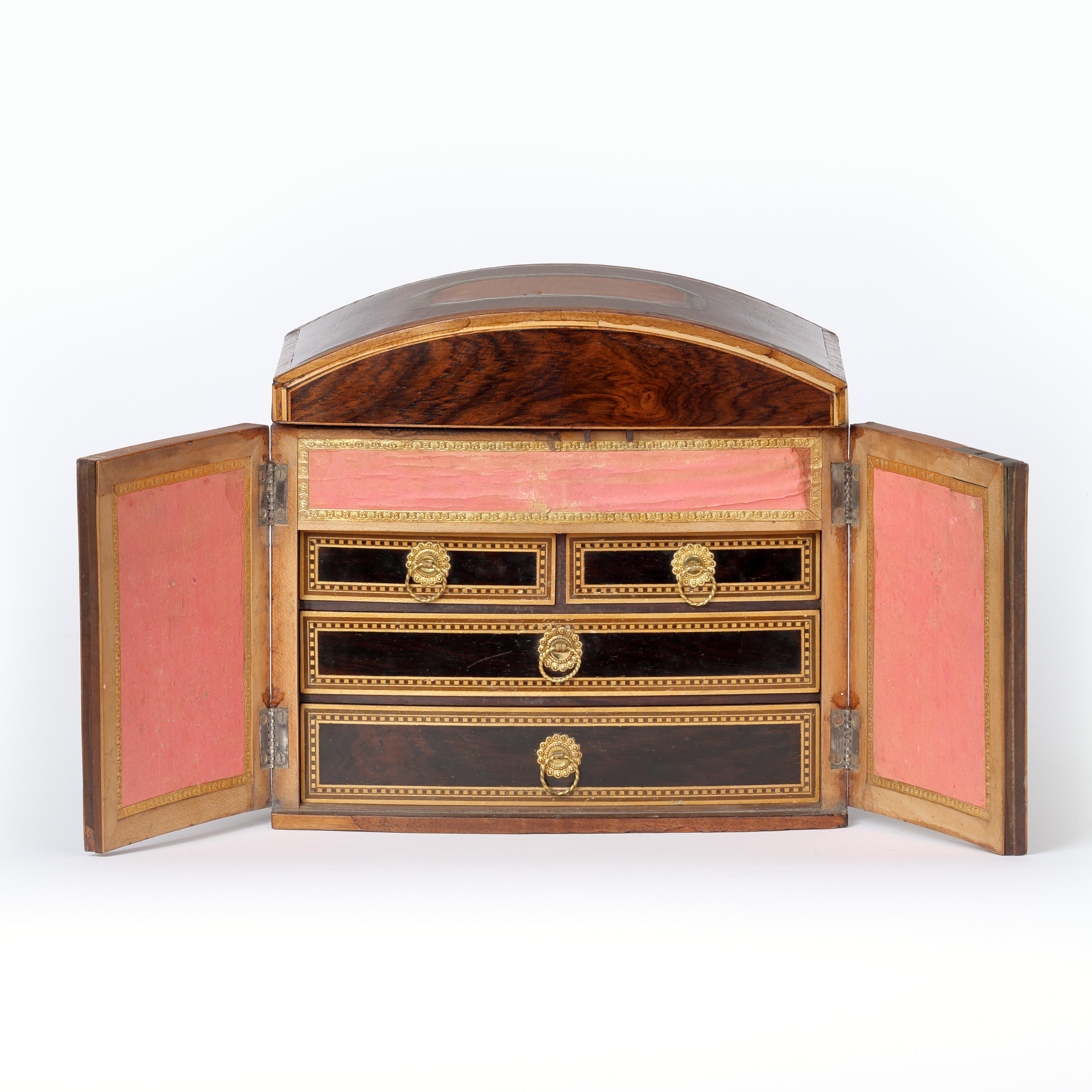 European Walnut domed top Needlework/Jewellery Box For Sale