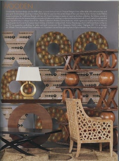 Walnut Donut Mid-Century Console with Slant-Edged Wood-Top