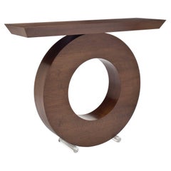 Walnut Donut Mid-Century Console with Slant-Edged Wood-Top