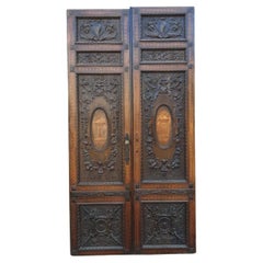 Puerta de nogal, puertas dobles con paneles ricamente incrustados, Italia