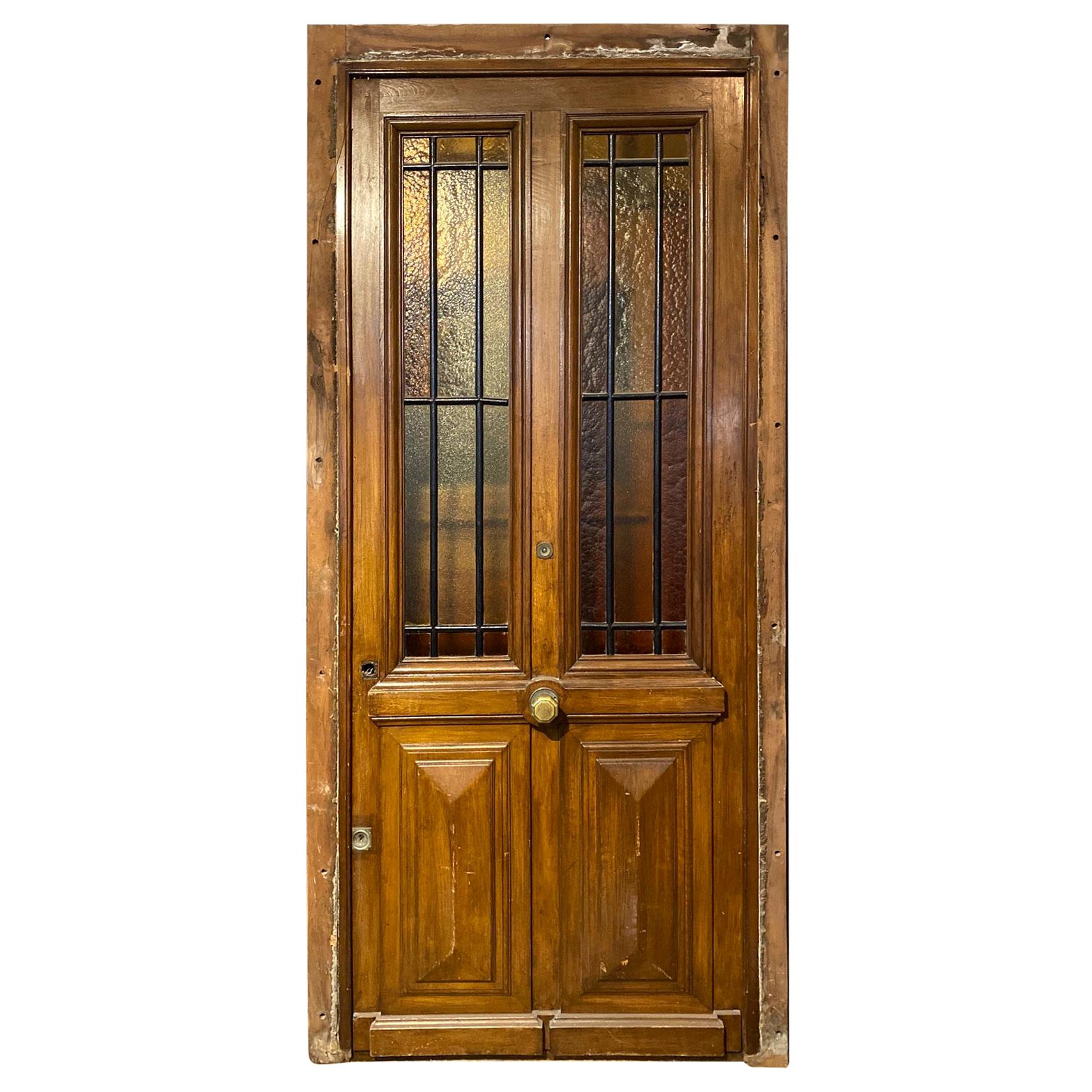 Walnut Door with Glass, circa 1870 For Sale