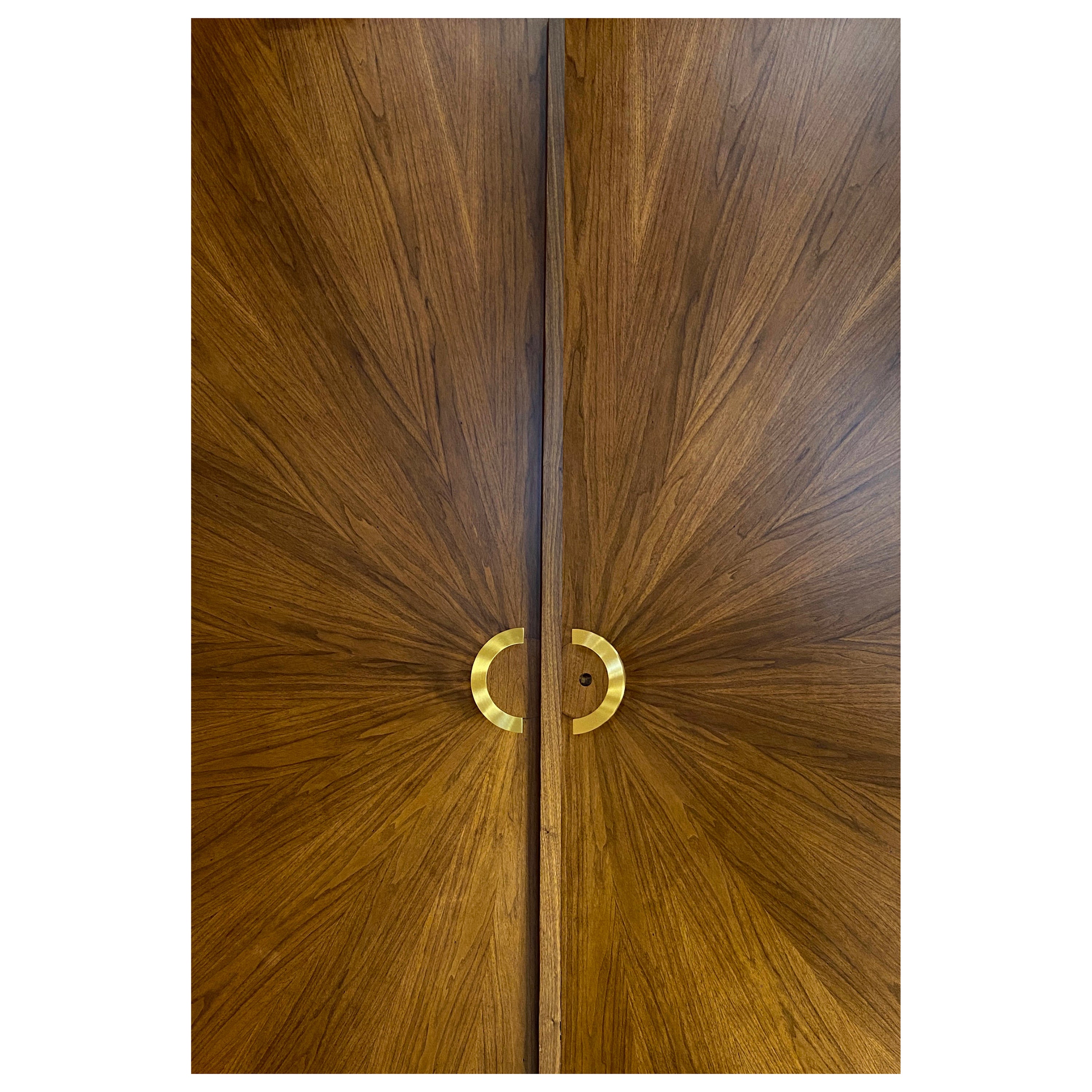 Walnut Double Entry Door Radial Sunburst For Sale