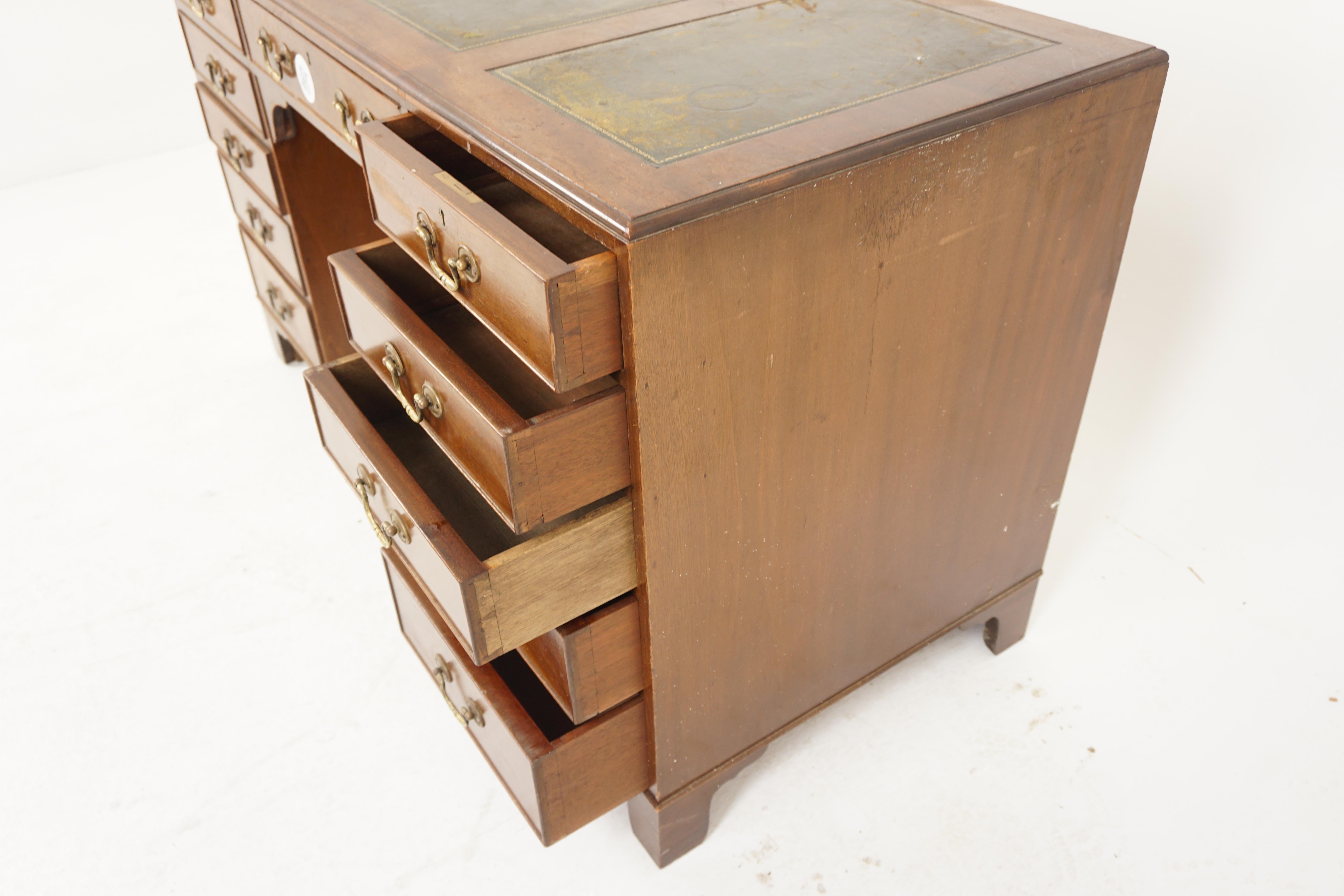 Scottish Walnut Double Pedestal Desk, Writing Table, Leather Top, Scotland 1930 For Sale