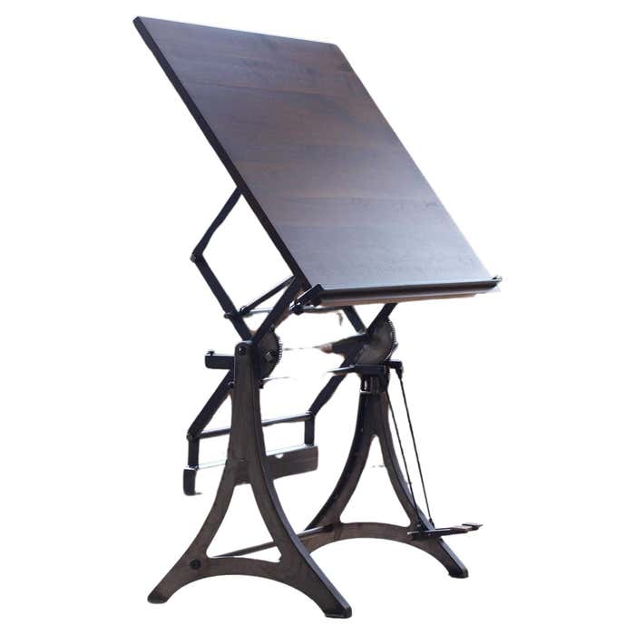 Attachable Draft Table Walnut Drafting Table Adjustable Lift and Tilt Steel Base For Sale at ...