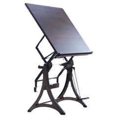 Used Walnut Drafting Table Adjustable Lift and Tilt  Steel Base