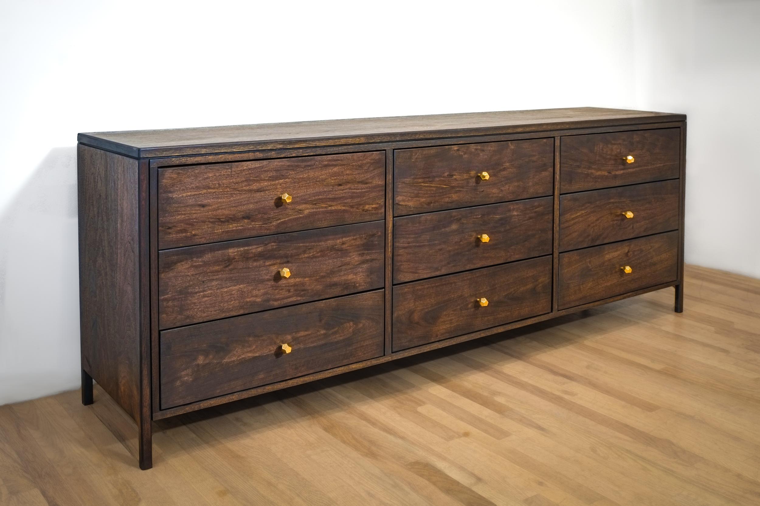 Contemporary Walnut Dresser Continuous Grain Drawer Fronts Bookmatched For Sale