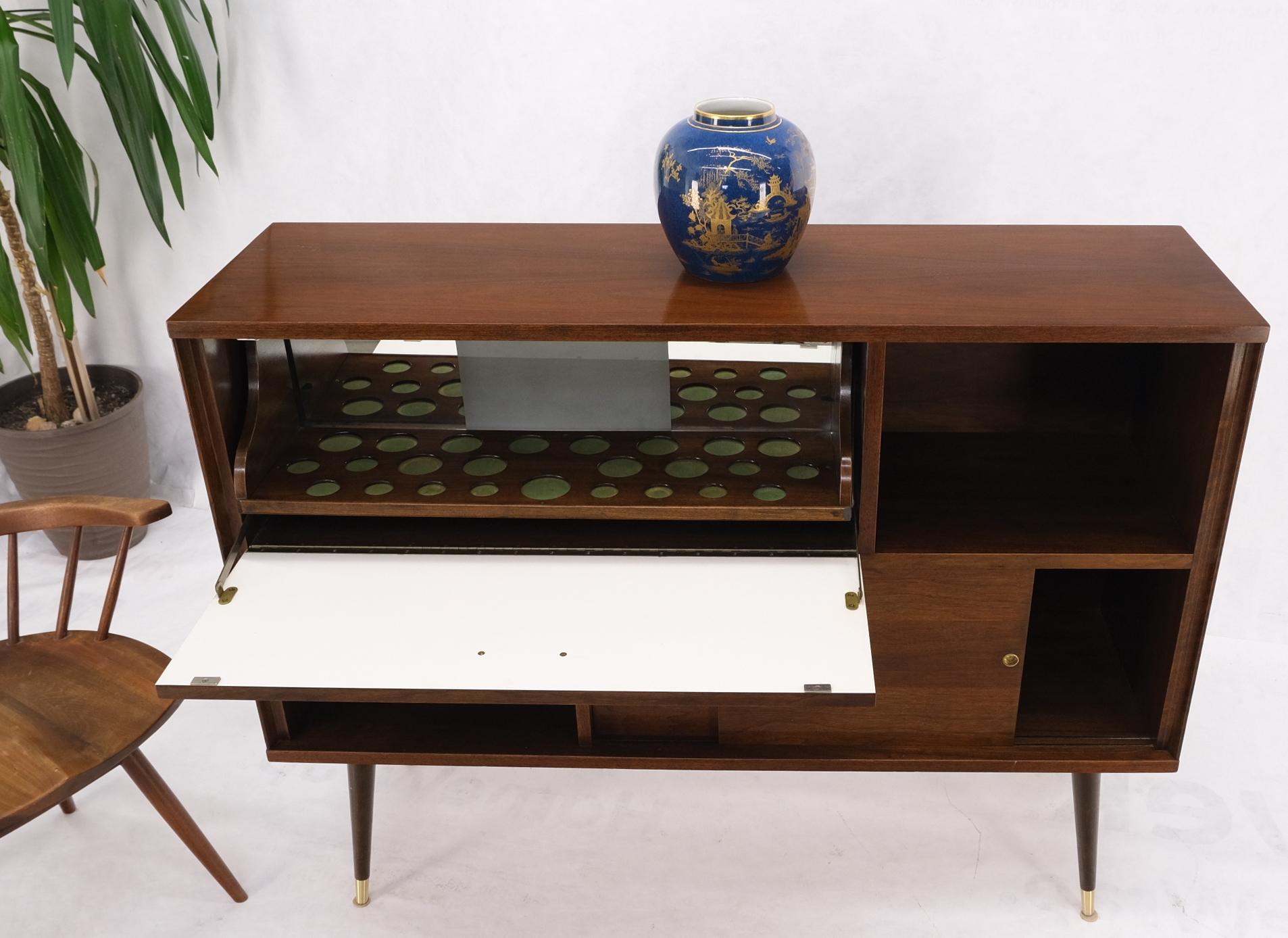 Walnut Drop Front Liquor Cabinet Sliding Door Credenza Tapered Brass Legs Mint 10