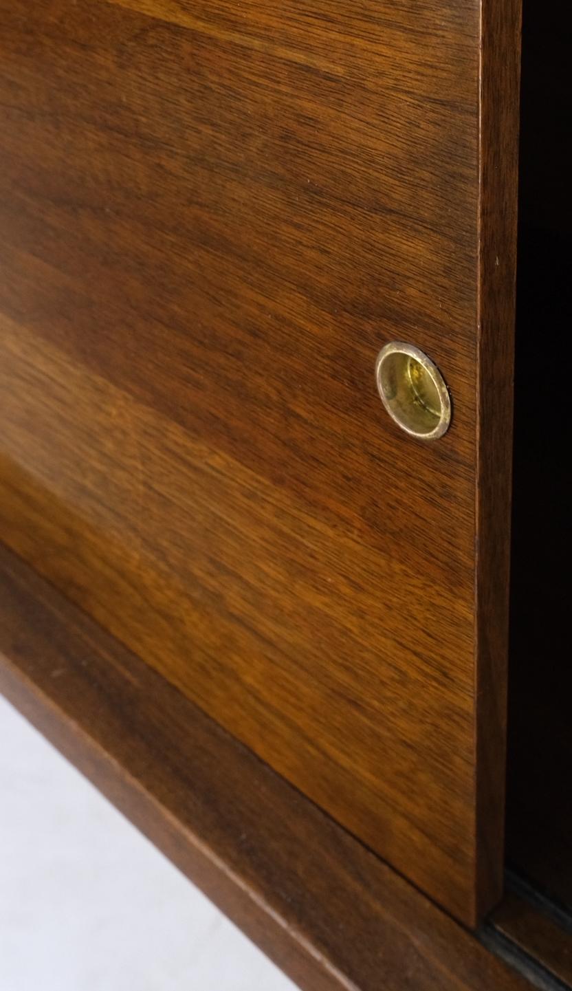 20th Century Walnut Drop Front Liquor Cabinet Sliding Door Credenza Tapered Brass Legs Mint