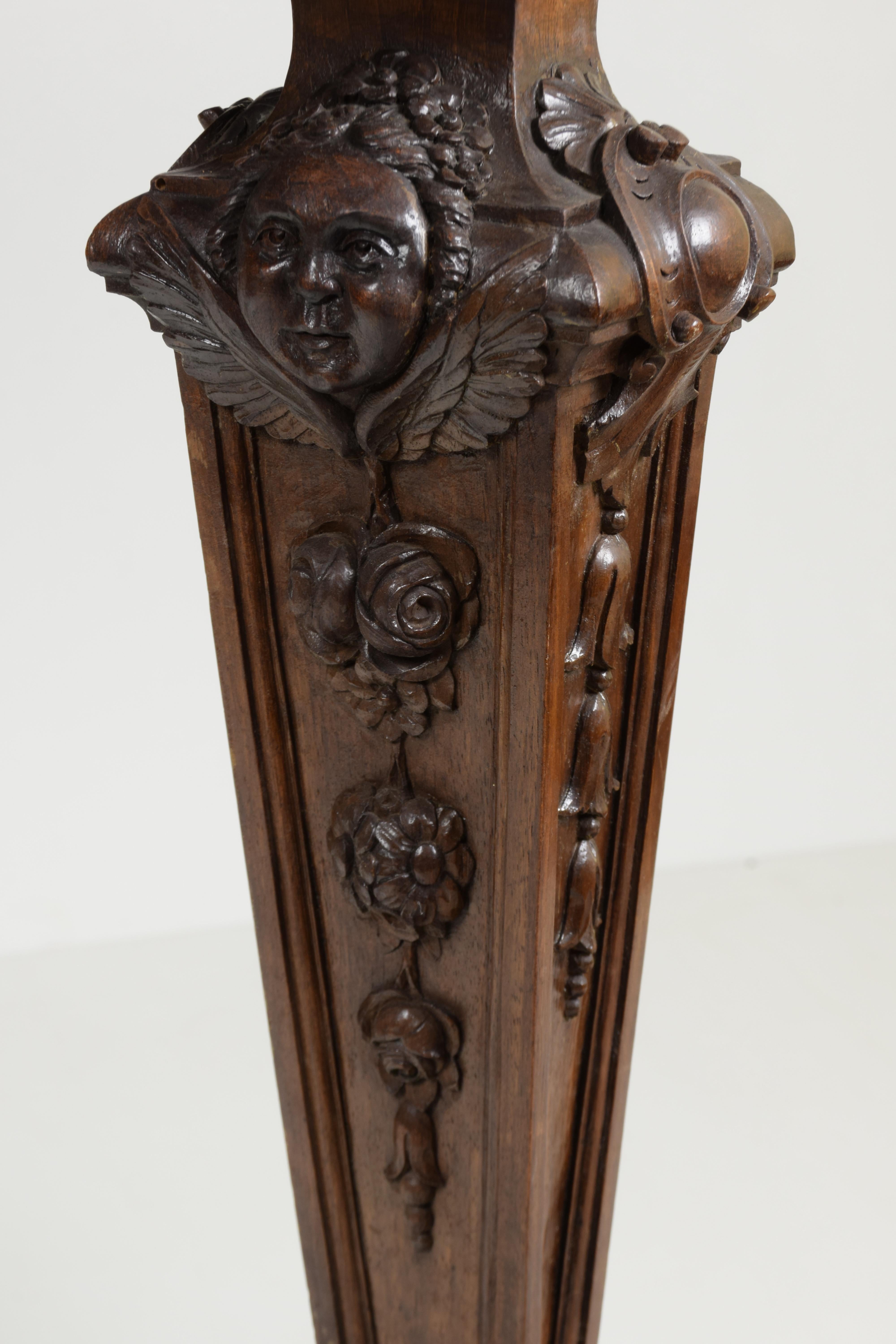 Walnut Dry Bar Cabinet Carved by Hand Depicting the 