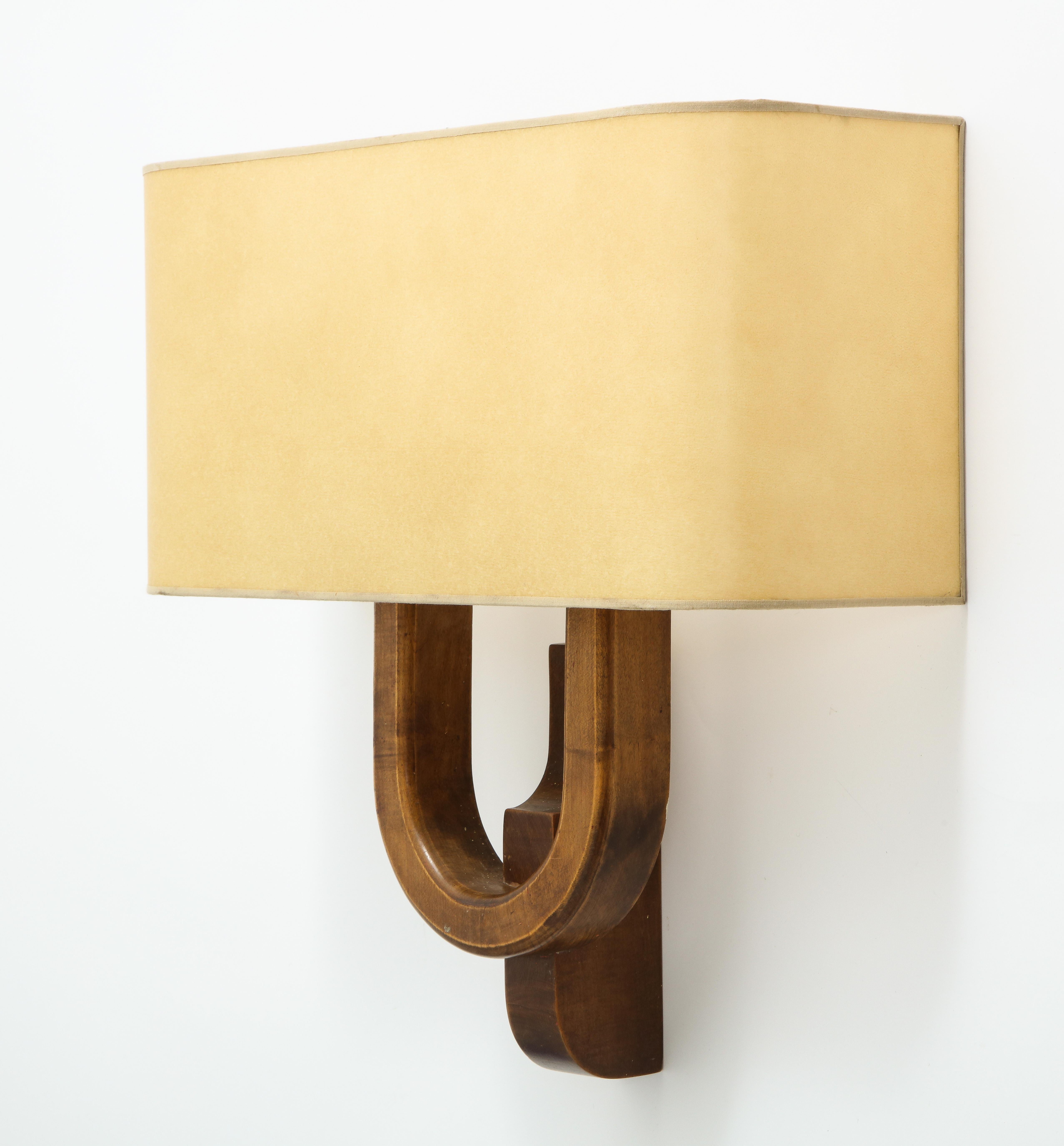 Walnut Dual Light Sconces, France 1950's In Good Condition For Sale In New York, NY