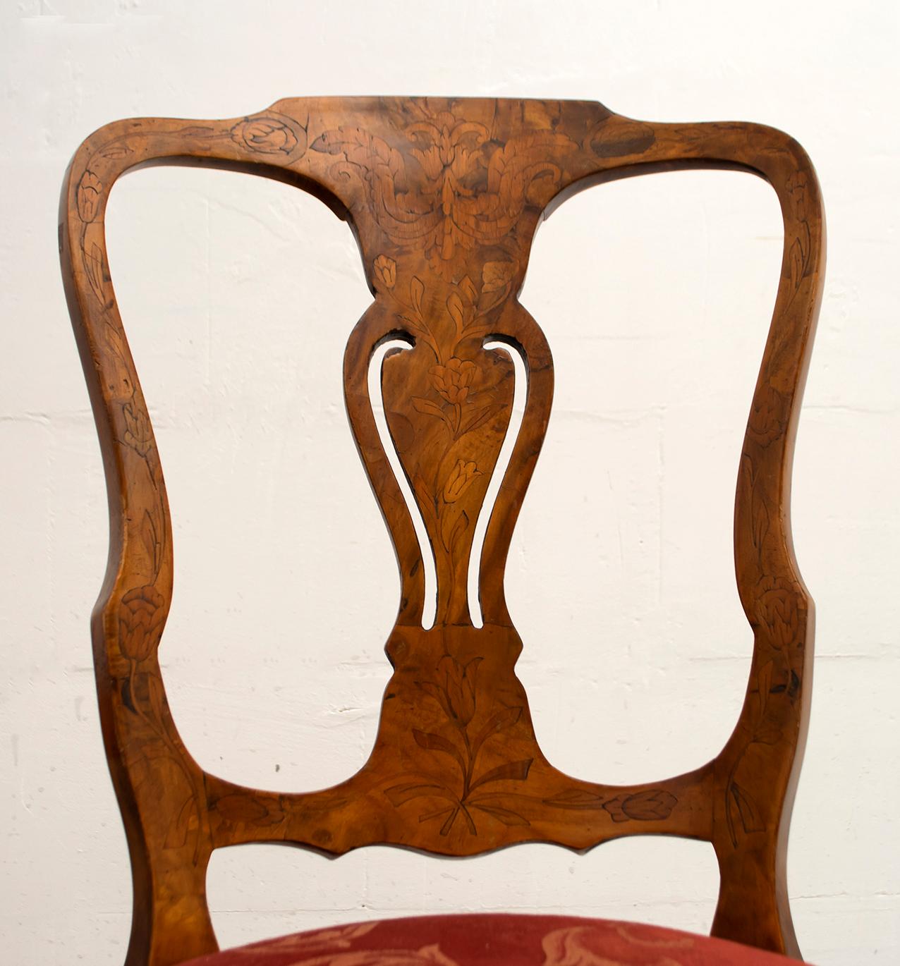 Walnut Dutch Chairs of the 20th Century with Maple Wood Inlays, Netherlands For Sale 6