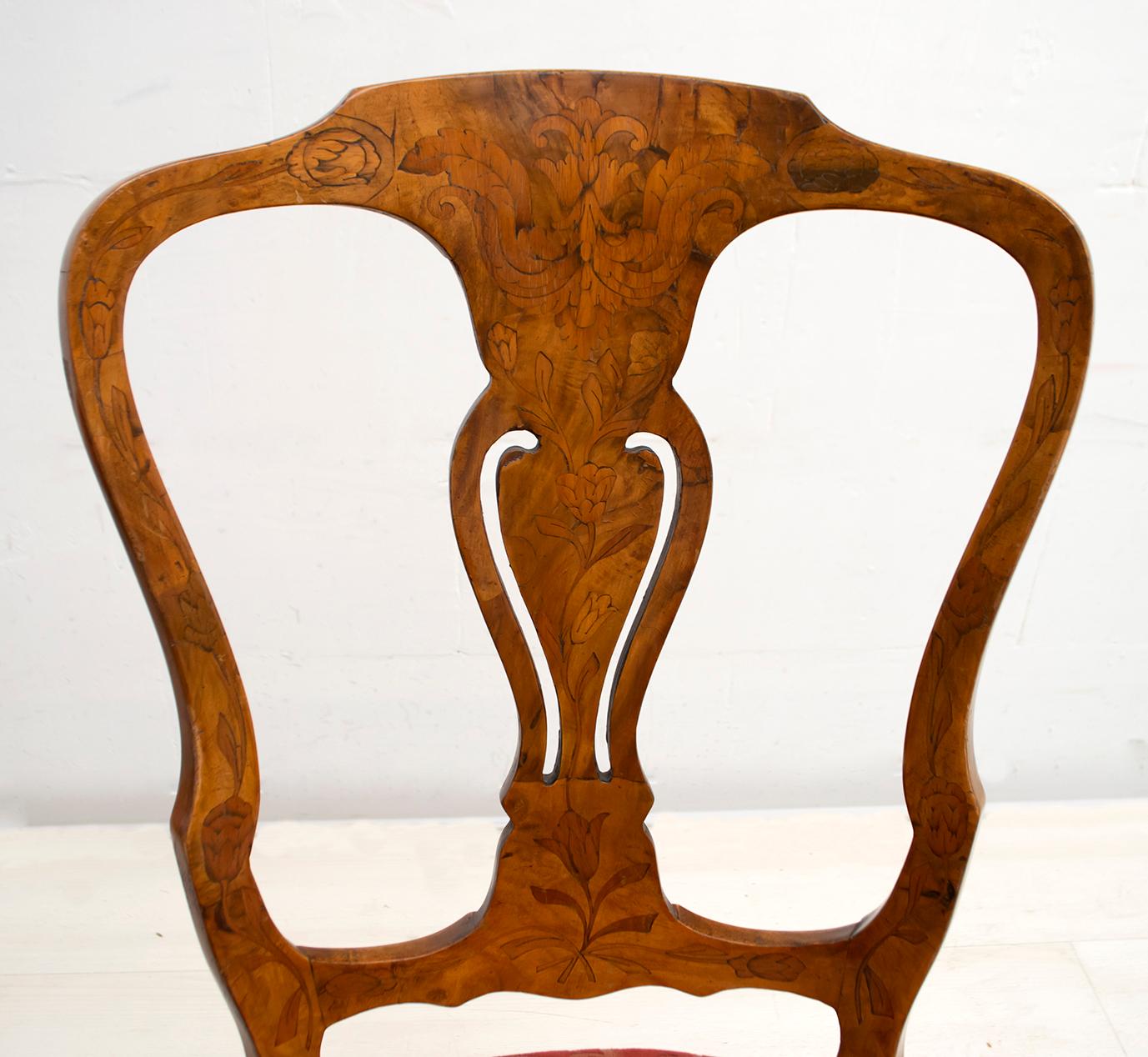 Walnut Dutch Chairs of the 20th Century with Maple Wood Inlays, Netherlands For Sale 8