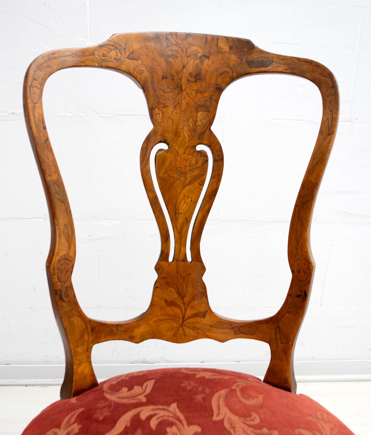 Walnut Dutch Chairs of the 20th Century with Maple Wood Inlays, Netherlands For Sale 1