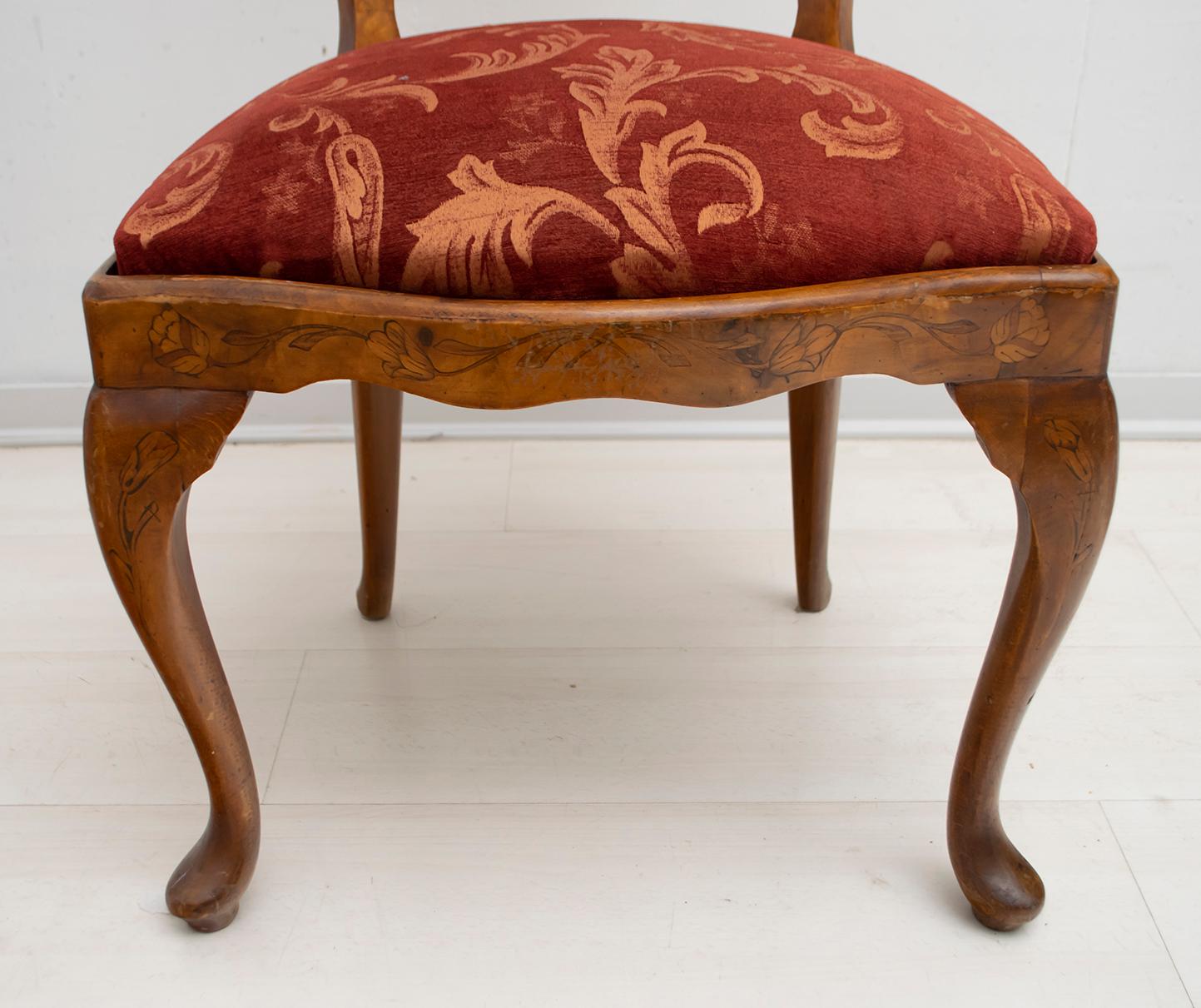 Walnut Dutch Chairs of the 20th Century with Maple Wood Inlays, Netherlands For Sale 3