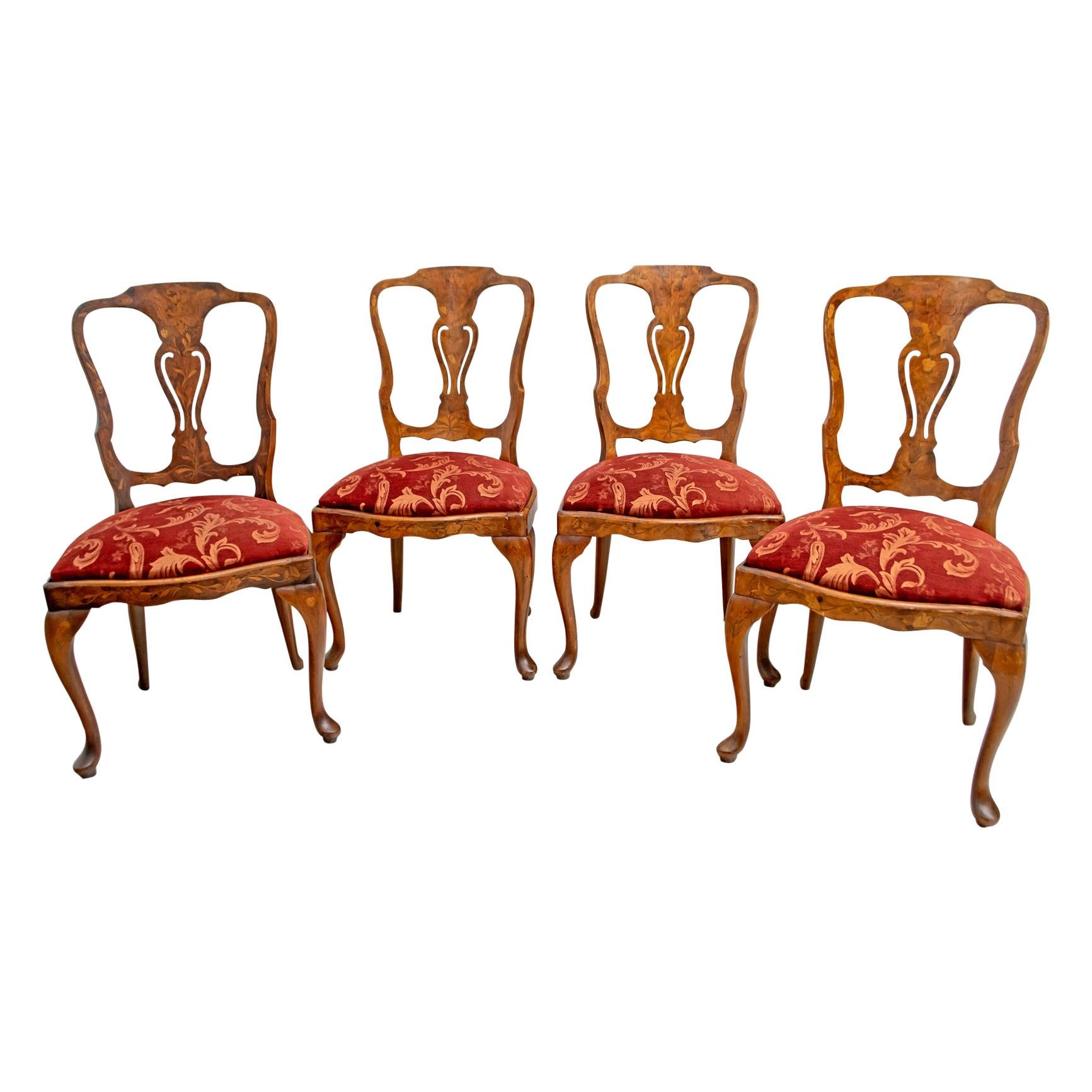 Walnut Dutch Chairs of the 20th Century with Maple Wood Inlays, Netherlands For Sale