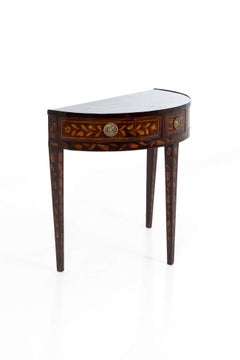 Walnut Dutch Marquetry Demi Lune Side Table, circa 1780