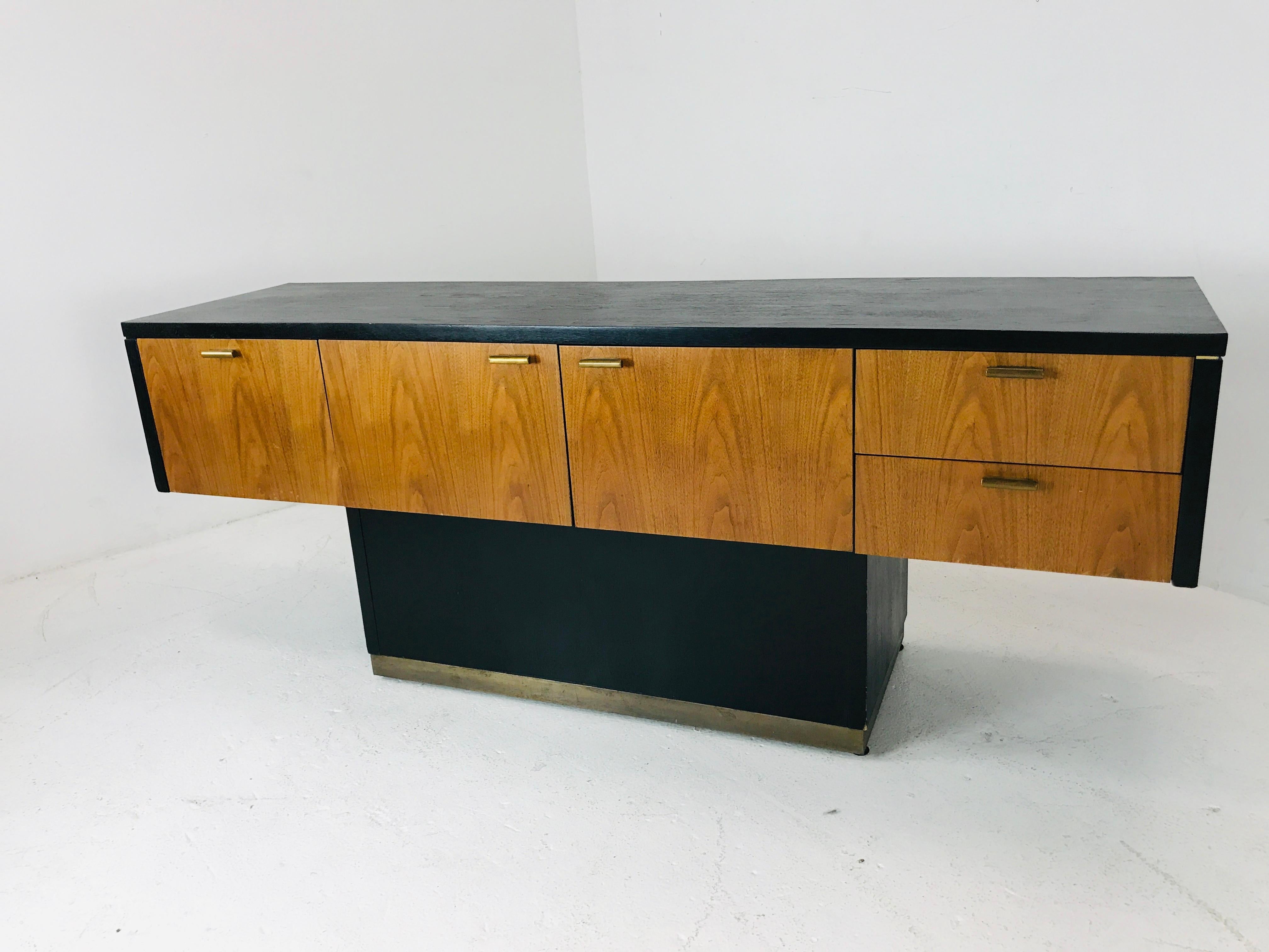 American Walnut and Ebonized Cantilever Credenza