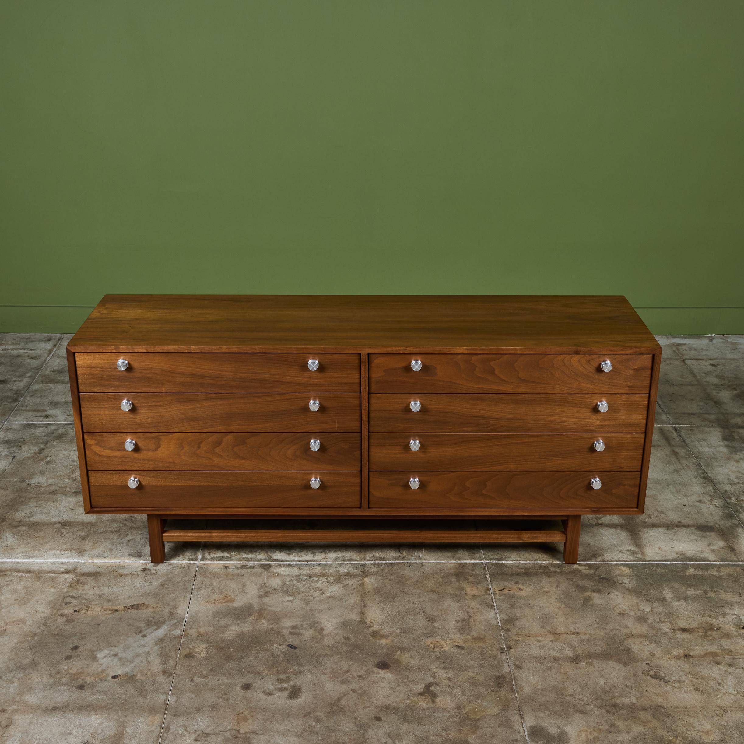 Walnut Eight Drawer Dresser In Excellent Condition In Los Angeles, CA